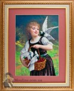 Ткань с рисунком для вышивания бисером Ангеліка Девочка с голубем А-525