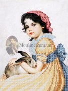 Ткань с рисунком для вышивания бисером Девочка с кроликом А-519 Ангеліка