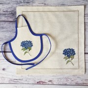 Набір кухонний з вишивкою серветка та фартух Гортензія синя