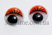 Глаза с ресницами для игрушек 10 мм оранжевые пара