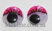 Глаза с ресницами для игрушек 15 мм малиновый