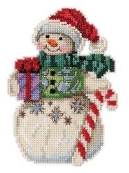 Набір для вишивання, Snowman with Candy Cane / Сніговик з карамельною тростиною, Mill Hill JS202116