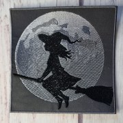 Декоративна вишивка Відьмочка на мітлі — великий елемент для декору NWNn-108