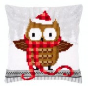 PN-0149312 Набір для вишивання хрестом (подушка) Vervaco Owl in santa hat "Сова в новорічній шапці"