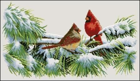 35178 Набір для вишивання хрестом DIMENSIONS Winter Cardinals / Зимові кардинали